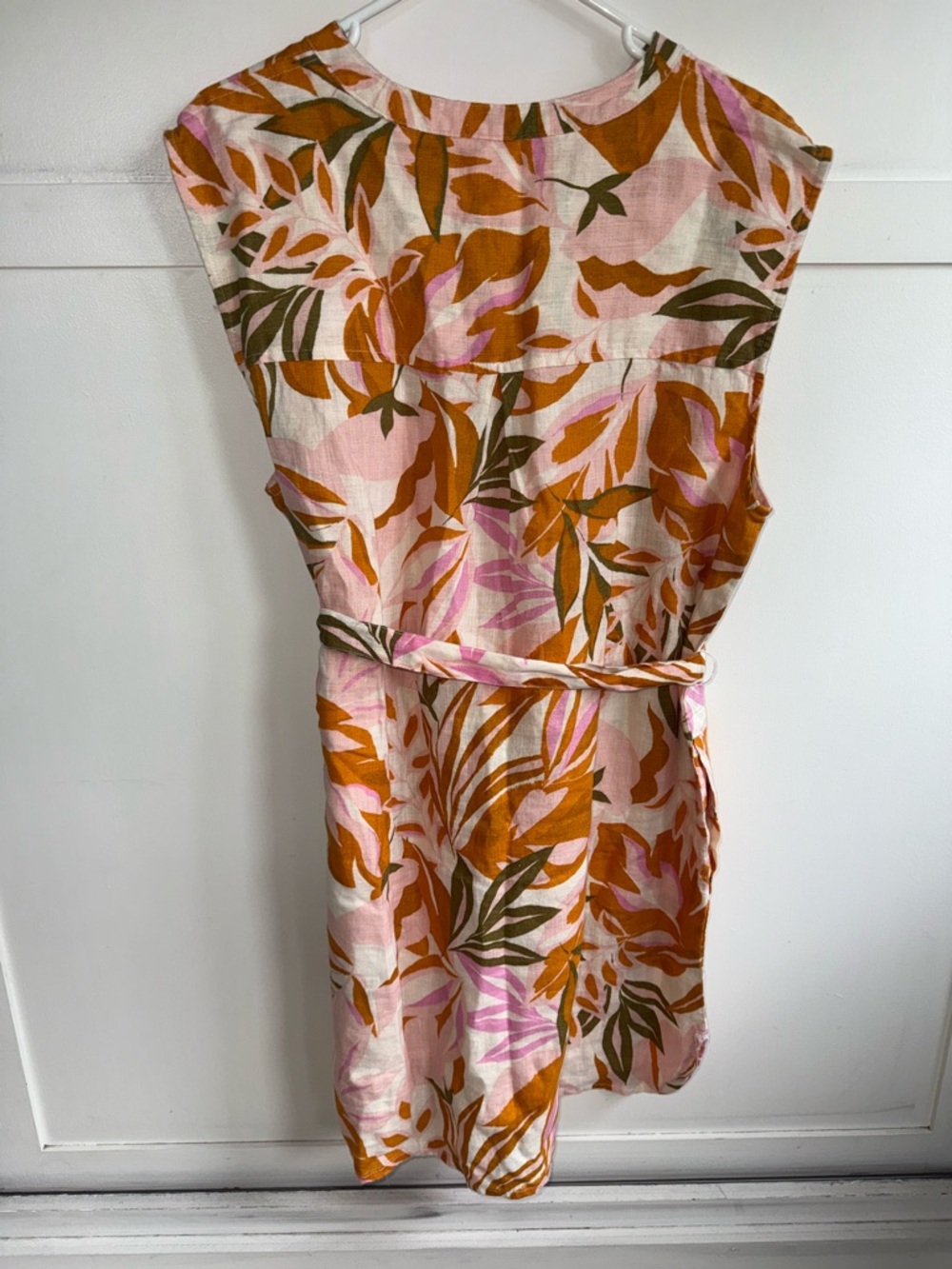 C&C California Linen Dress Womens XL Multicolor Tropical Palm Leaf resort wear - Picture 2 of 10
